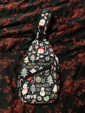 Holiday Print Sling Bag - Black Merry Christmas Design